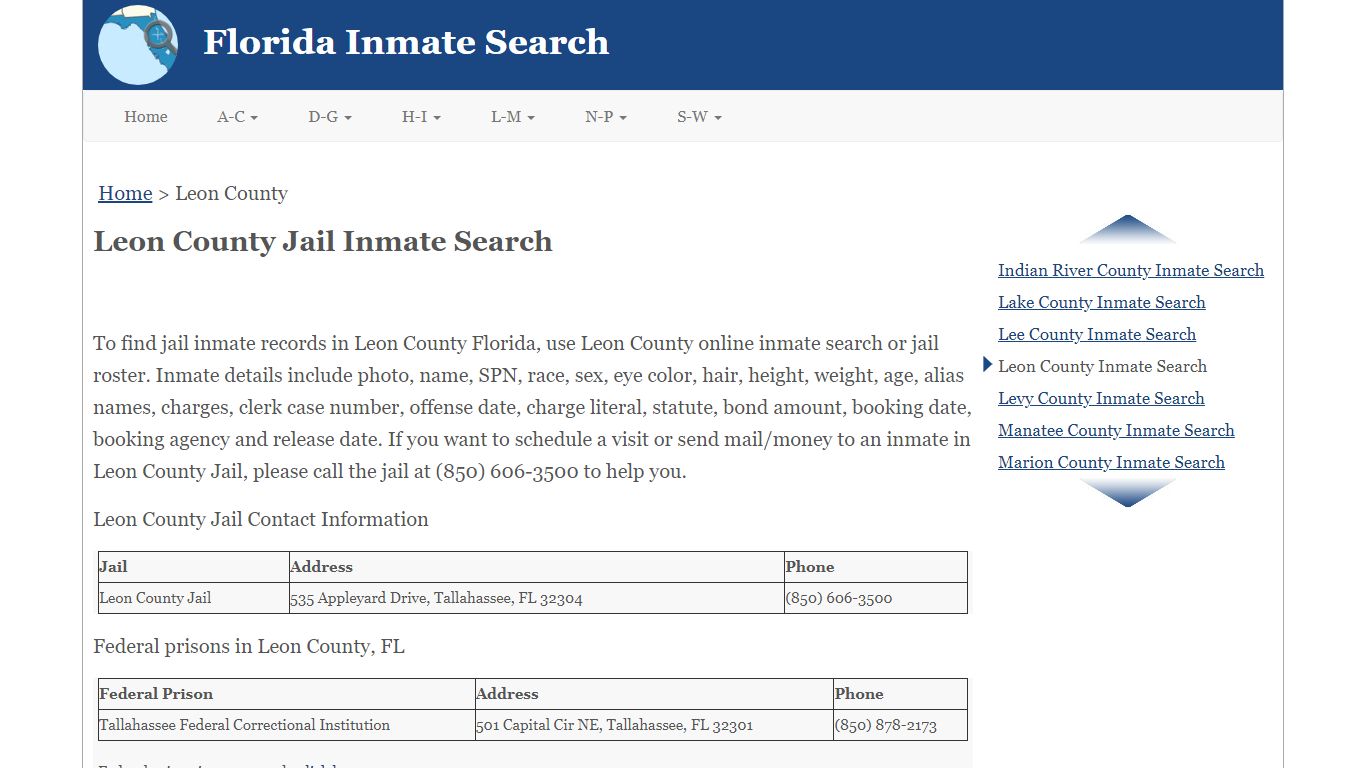 Leon County Jail Inmate Search